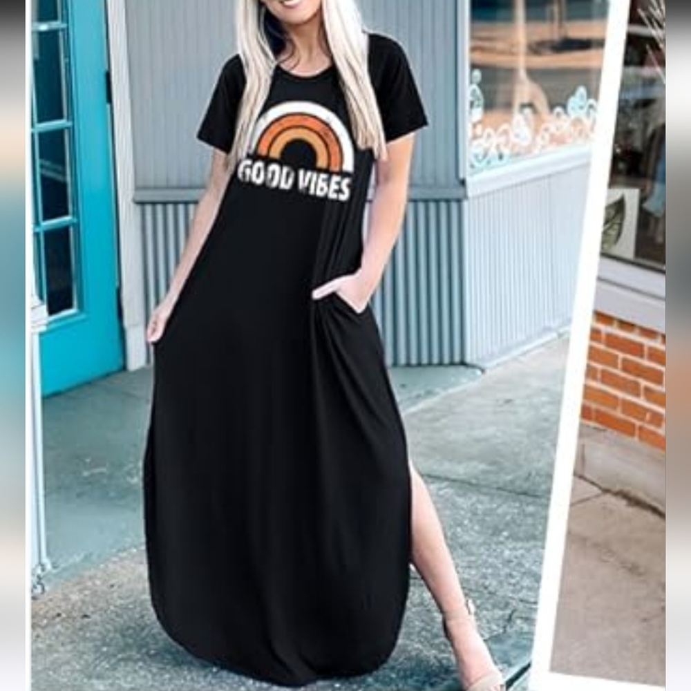 Black 'Good Vibes' Maxi Dress